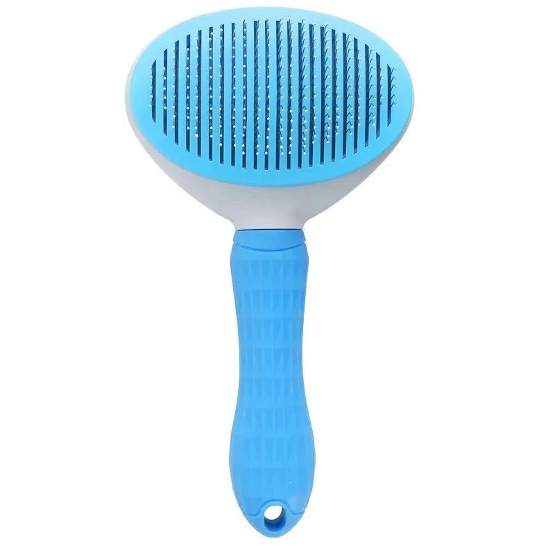 Self-cleaning grooming brush for dogs and cats