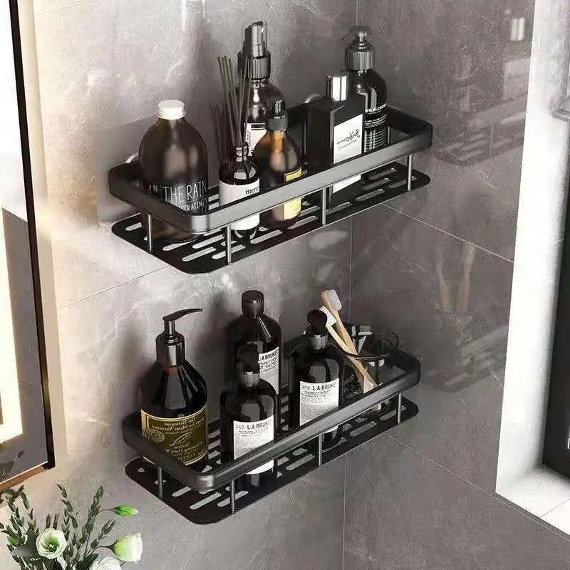 Étagère murale de salle de bain sans perçage – rangement en aluminium