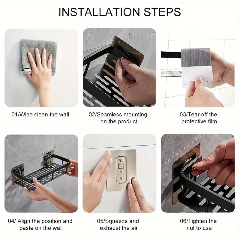Wall-mounted corner shower caddy – no-drill storage
