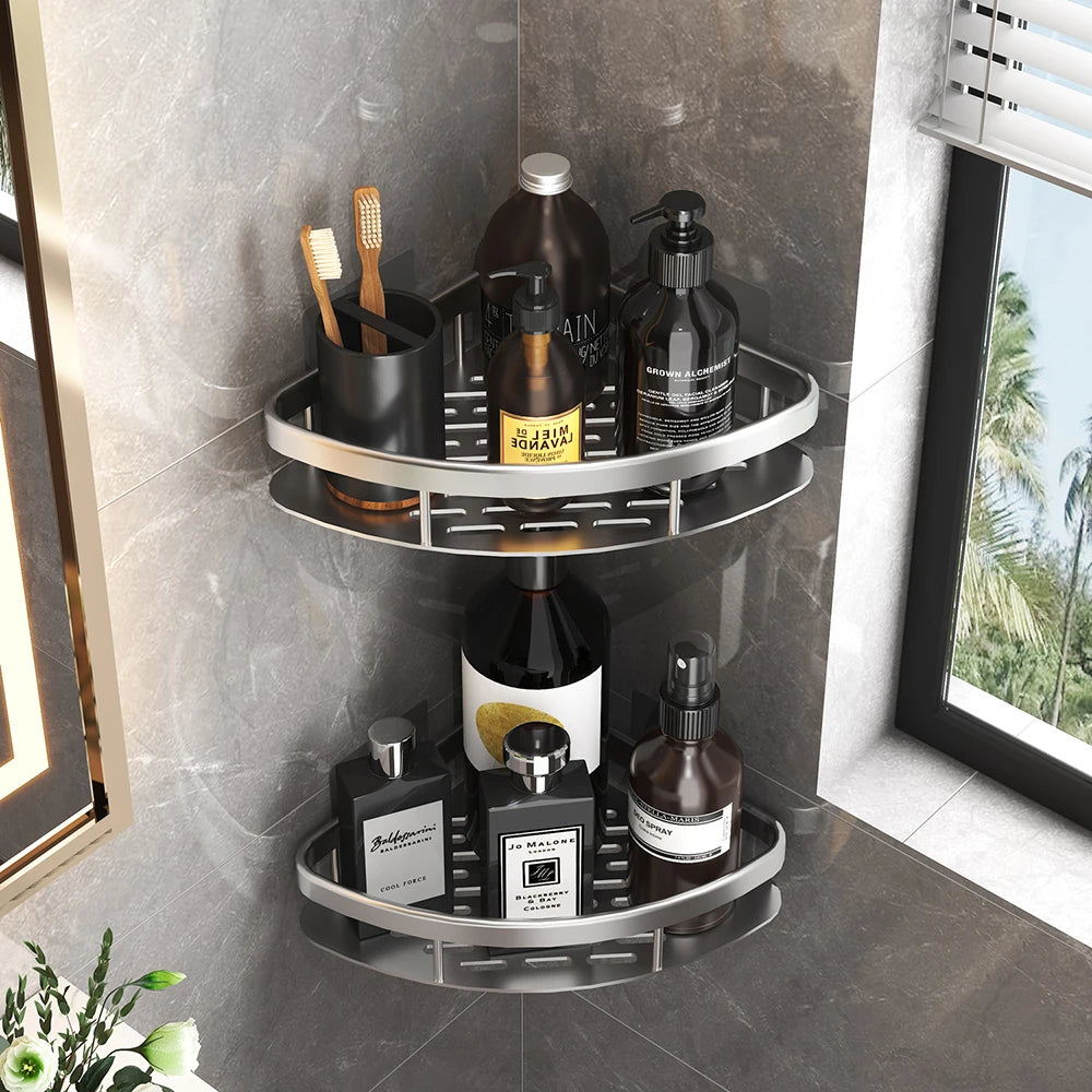 Étagère murale de salle de bain sans perçage – rangement en aluminium
