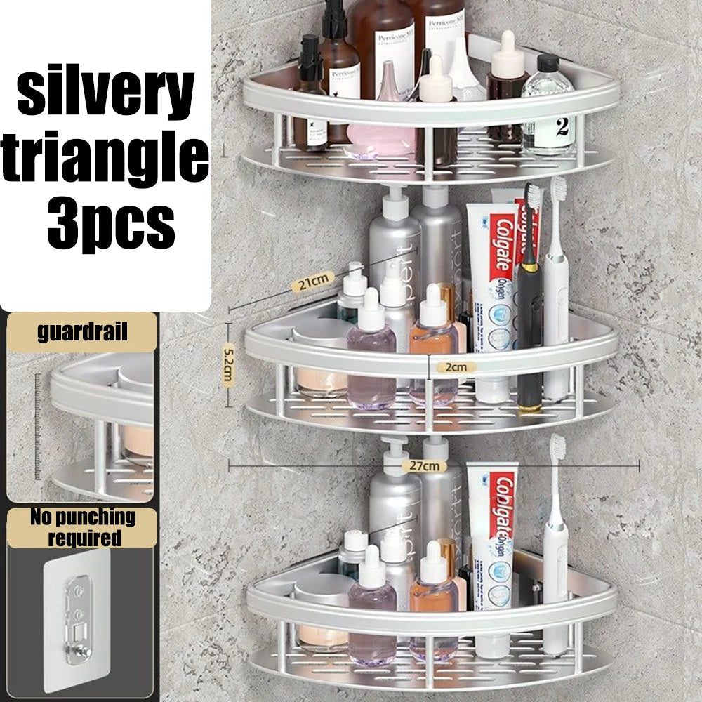Étagère murale de salle de bain sans perçage – rangement en aluminium