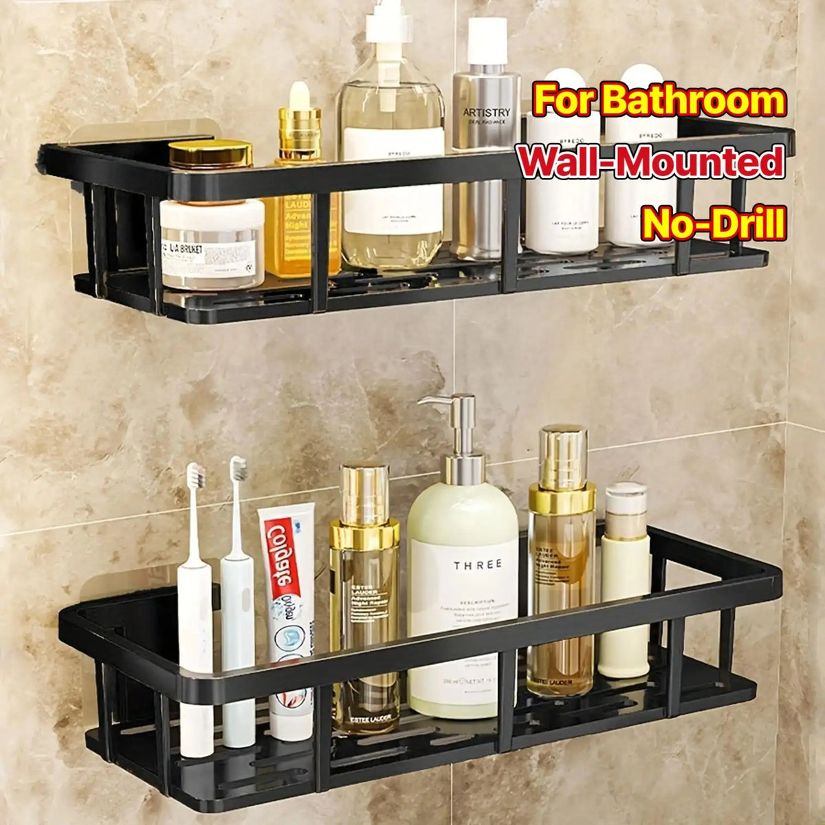 Set of 2 adhesive wall shelves – no-drill storage