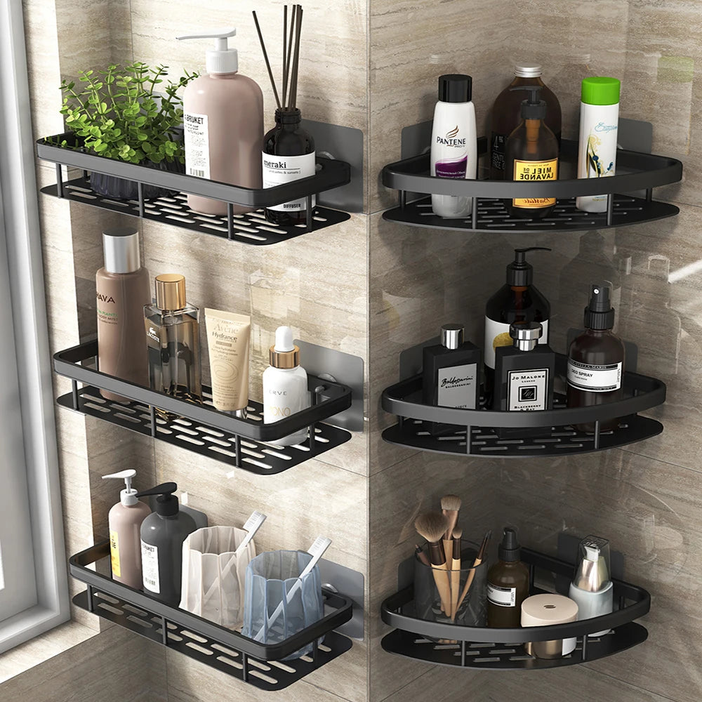 Étagère murale de salle de bain sans perçage – rangement en aluminium