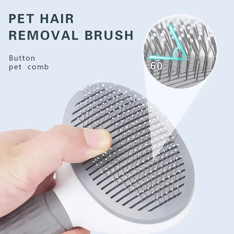 Self-cleaning grooming brush for dogs and cats