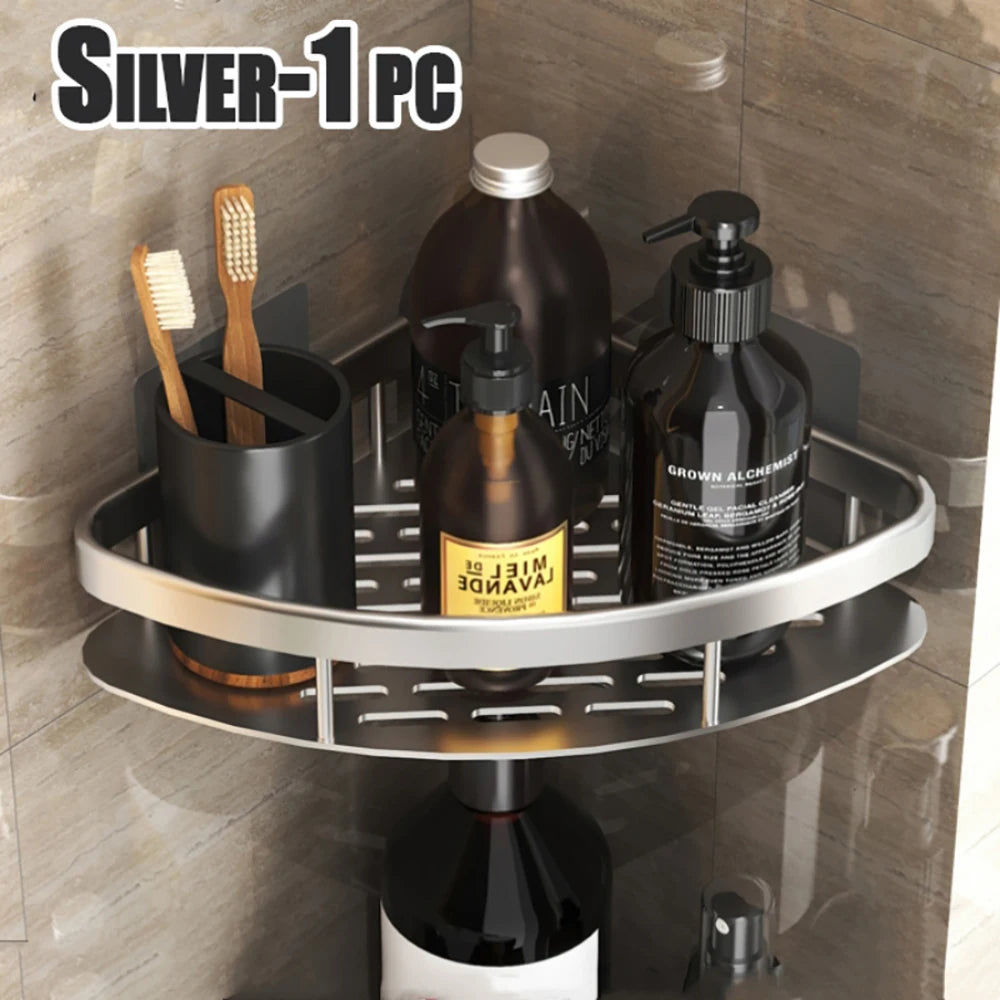 Étagère murale de salle de bain sans perçage – rangement en aluminium