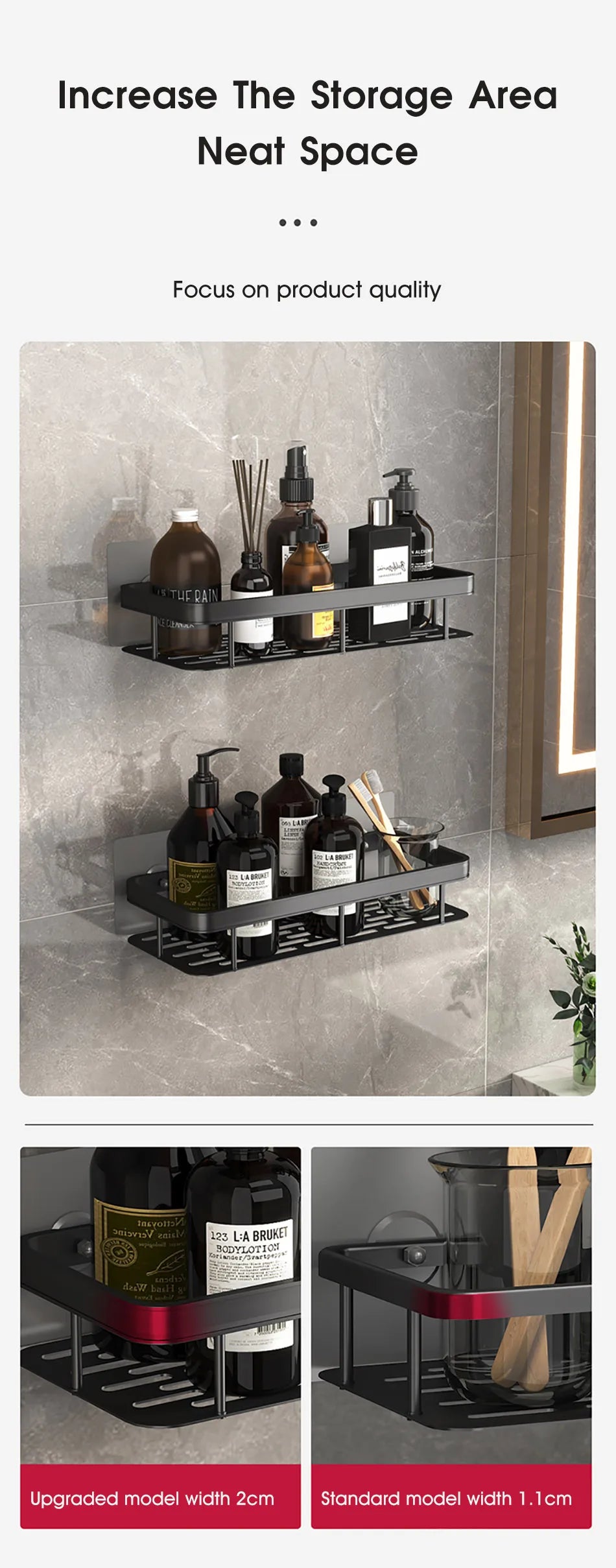 Étagère d’angle murale pour salle de bain – sans perçage