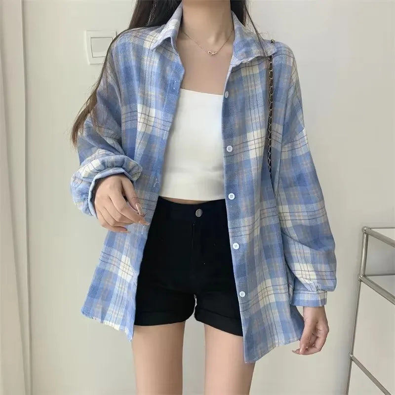 Chemise à carreaux pour femme – coupe décontractée manches longues