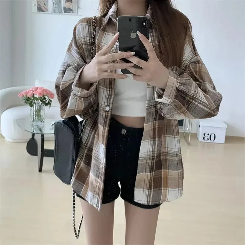 Chemise à carreaux pour femme – coupe décontractée manches longues