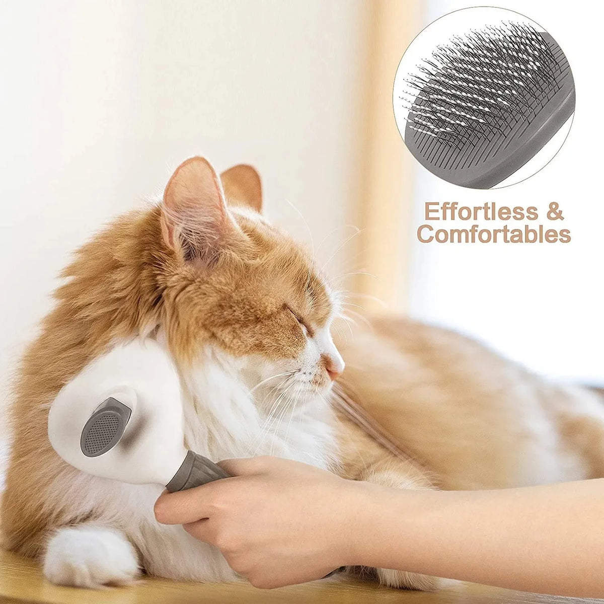 Self-cleaning grooming brush for dogs and cats