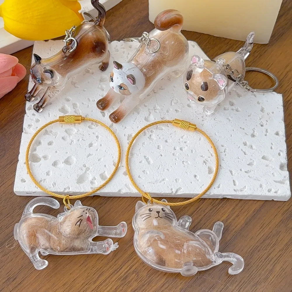 Capsule souvenir pour poils de chat avec porte-clés