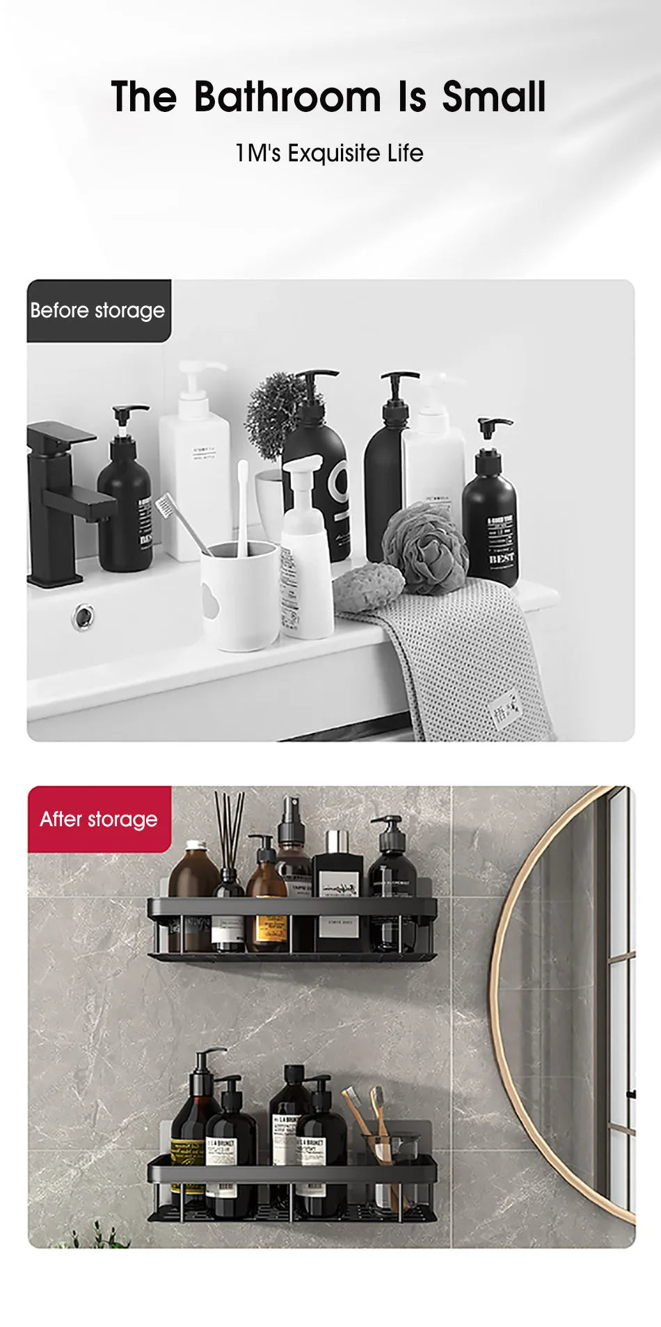 Étagère d’angle murale pour salle de bain – sans perçage