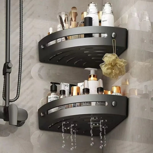 Étagère d’angle murale à 2 niveaux pour salle de bain – sans perçage