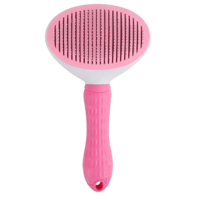 Self-cleaning grooming brush for dogs and cats