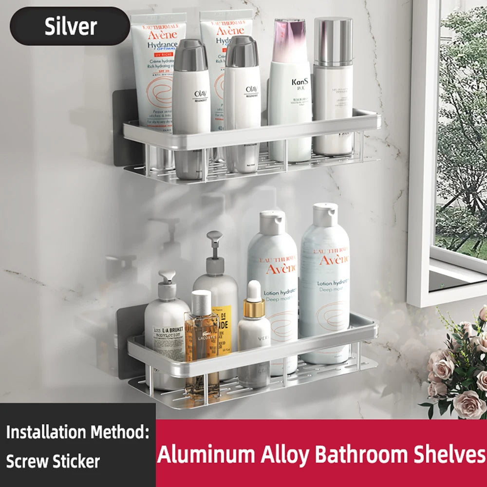 Étagère murale de salle de bain sans perçage – rangement en aluminium