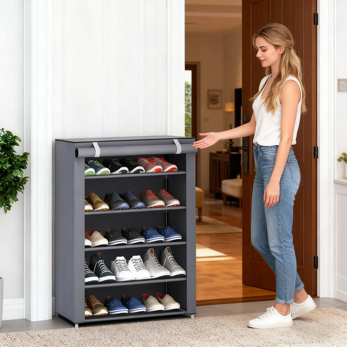 Armoire à chaussures avec housse enroulable