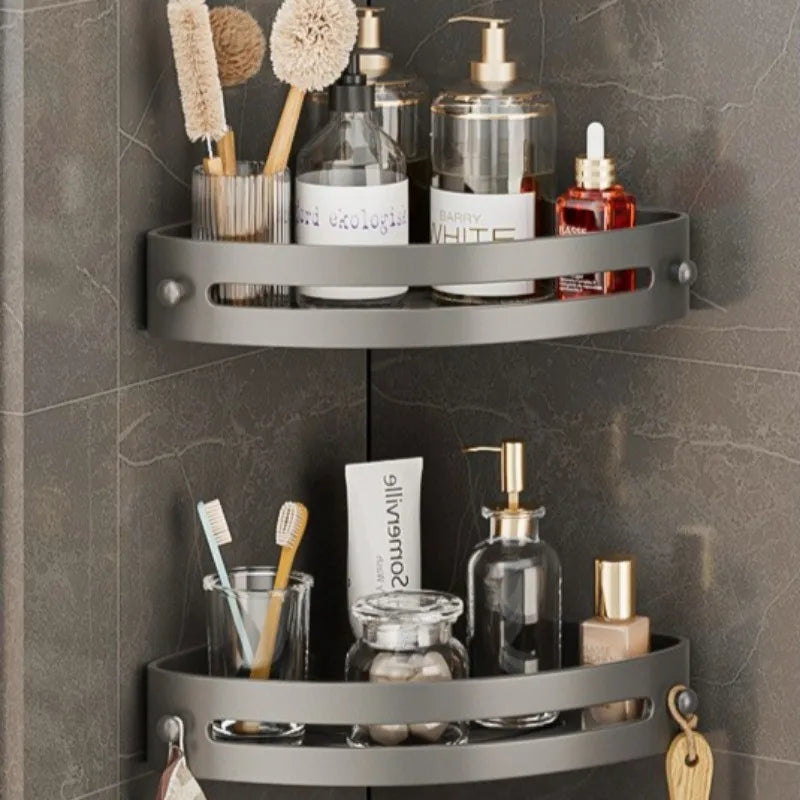 2-Tier Wall-Mounted Corner Shelf for Bathroom – No Drilling Required
