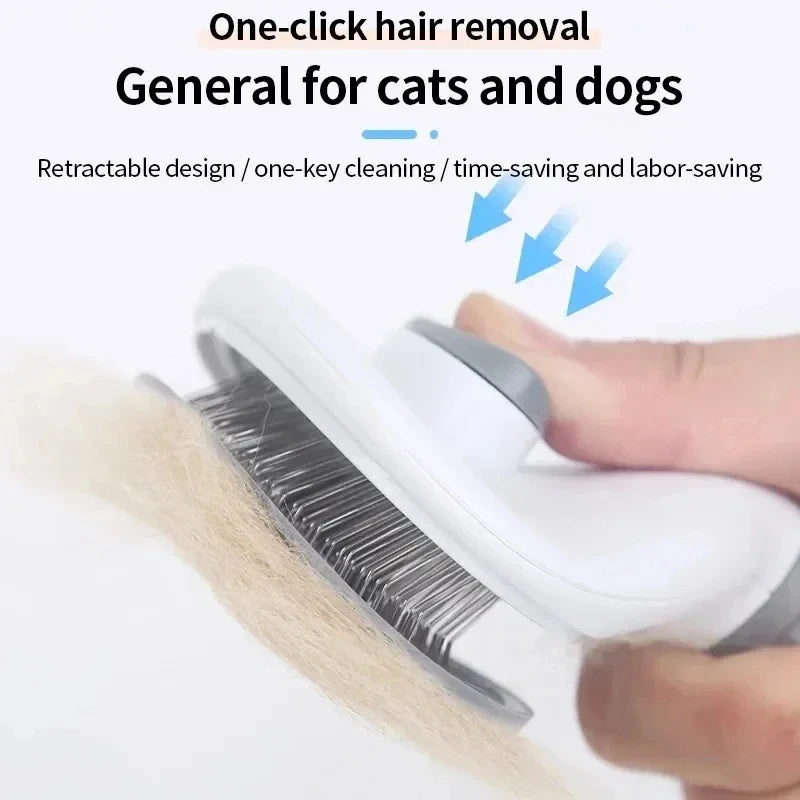 Self-cleaning grooming brush for dogs and cats