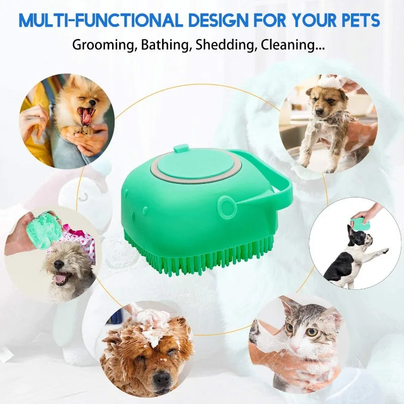 Bath brush with shampoo dispenser for dogs and cats