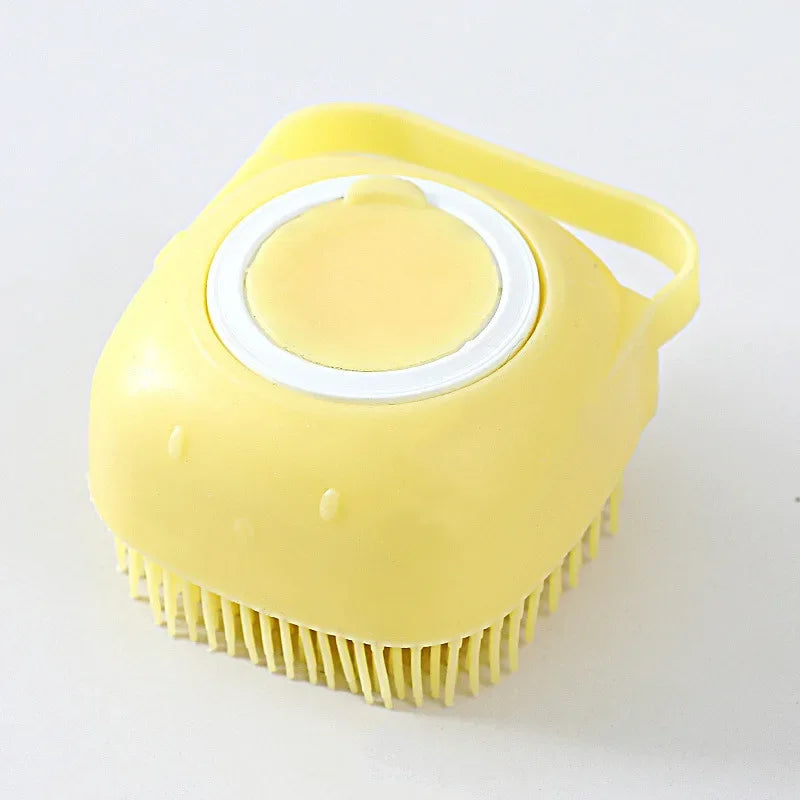 Bath brush with shampoo dispenser for dogs and cats