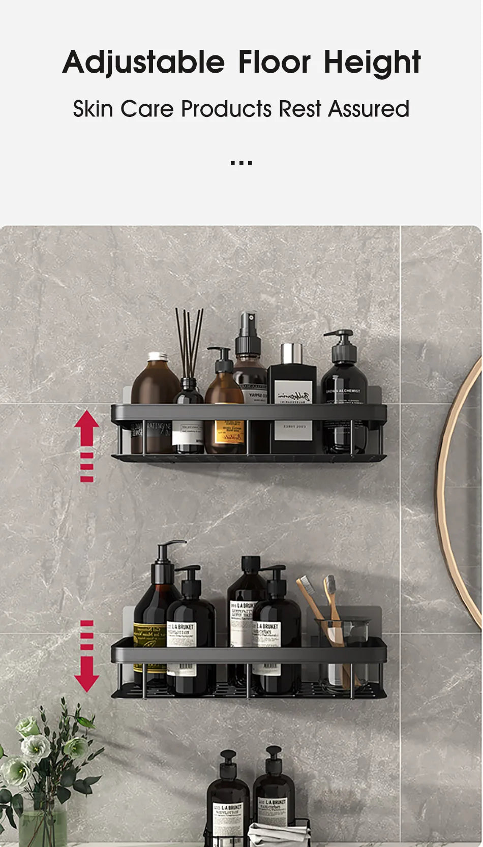 Étagère d’angle murale pour salle de bain – sans perçage