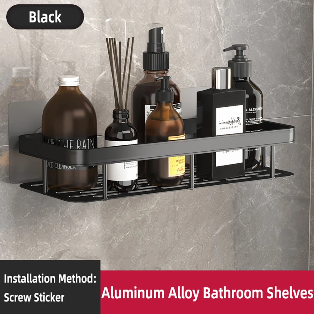 Étagère murale de salle de bain sans perçage – rangement en aluminium
