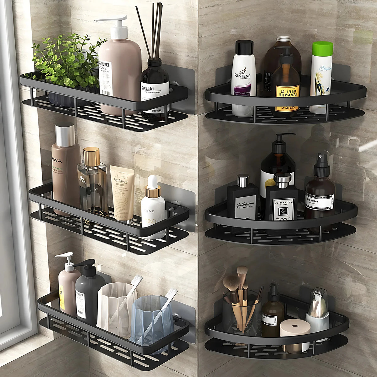 Étagère murale de salle de bain sans perçage – rangement en aluminium