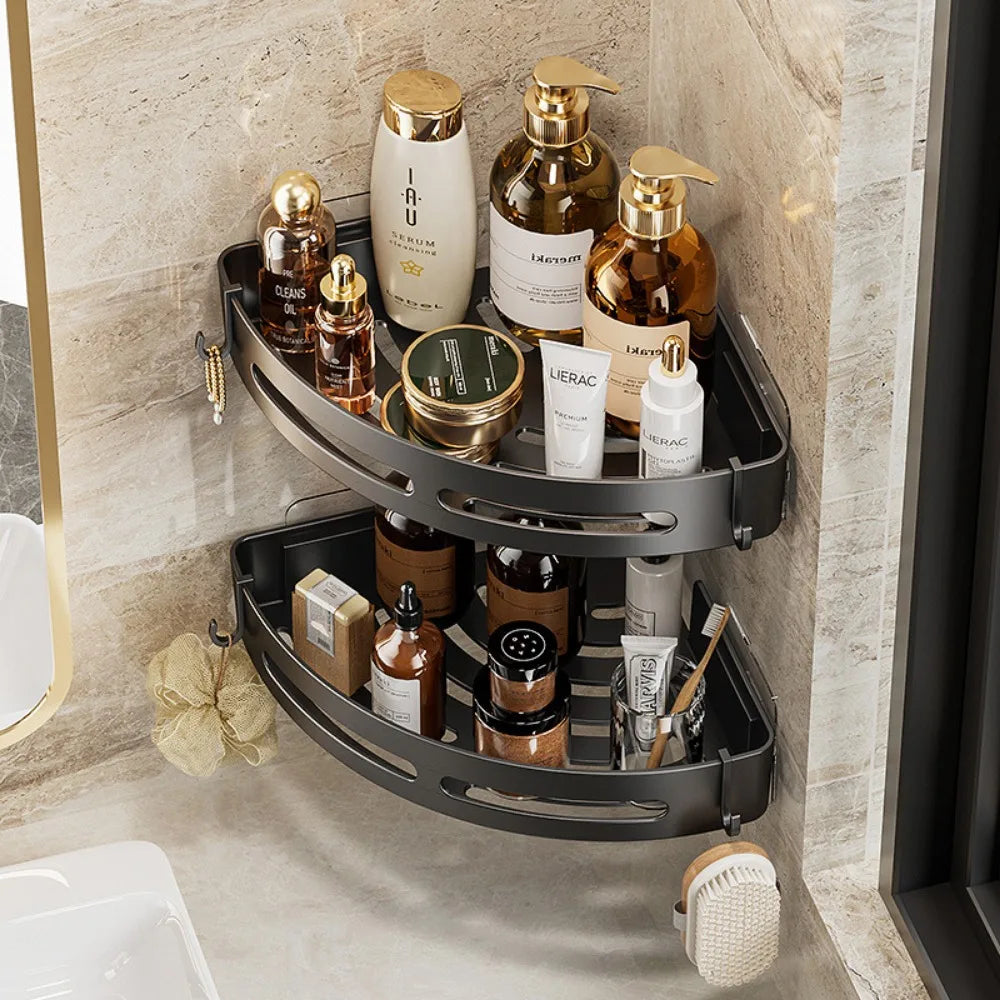 Étagère de douche murale sans perçage – rangement d’angle