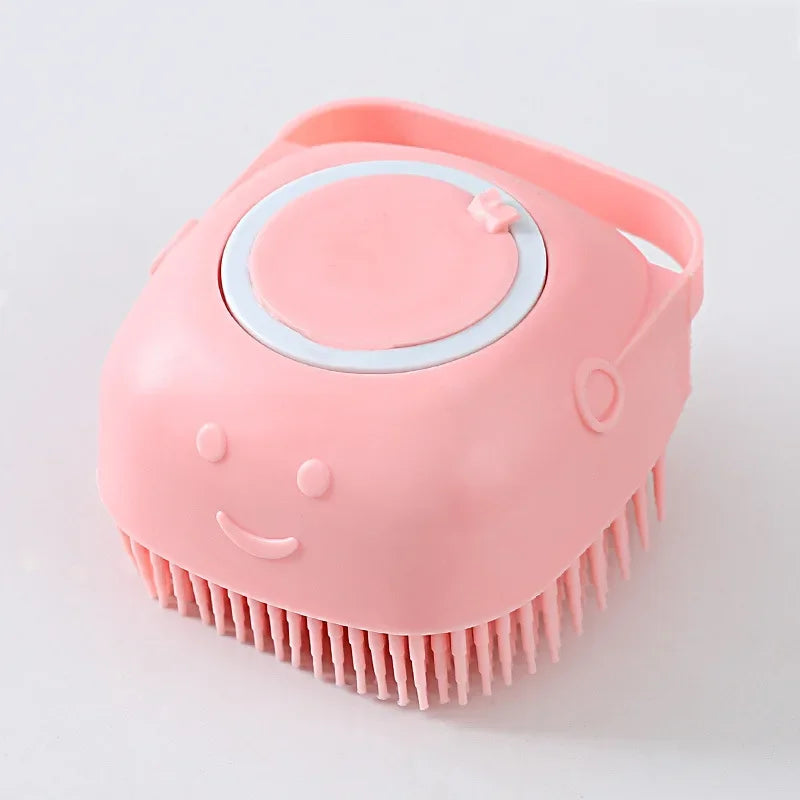 Bath brush with shampoo dispenser for dogs and cats