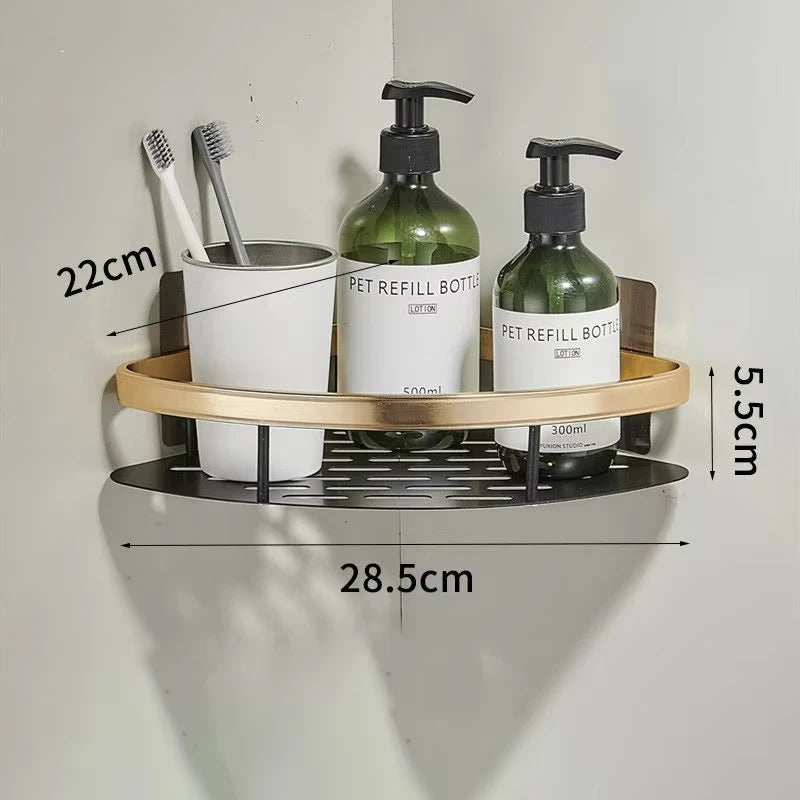 Wall-mounted corner shower caddy – no-drill storage