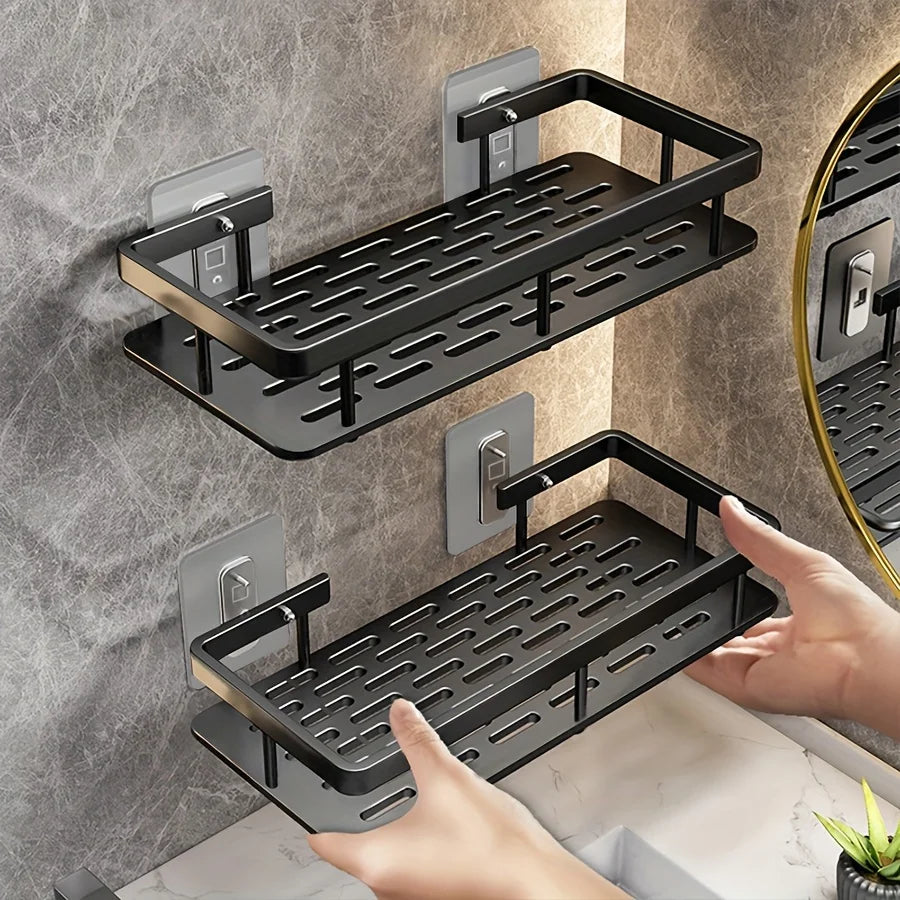 Wall-mounted corner shower caddy – no-drill storage
