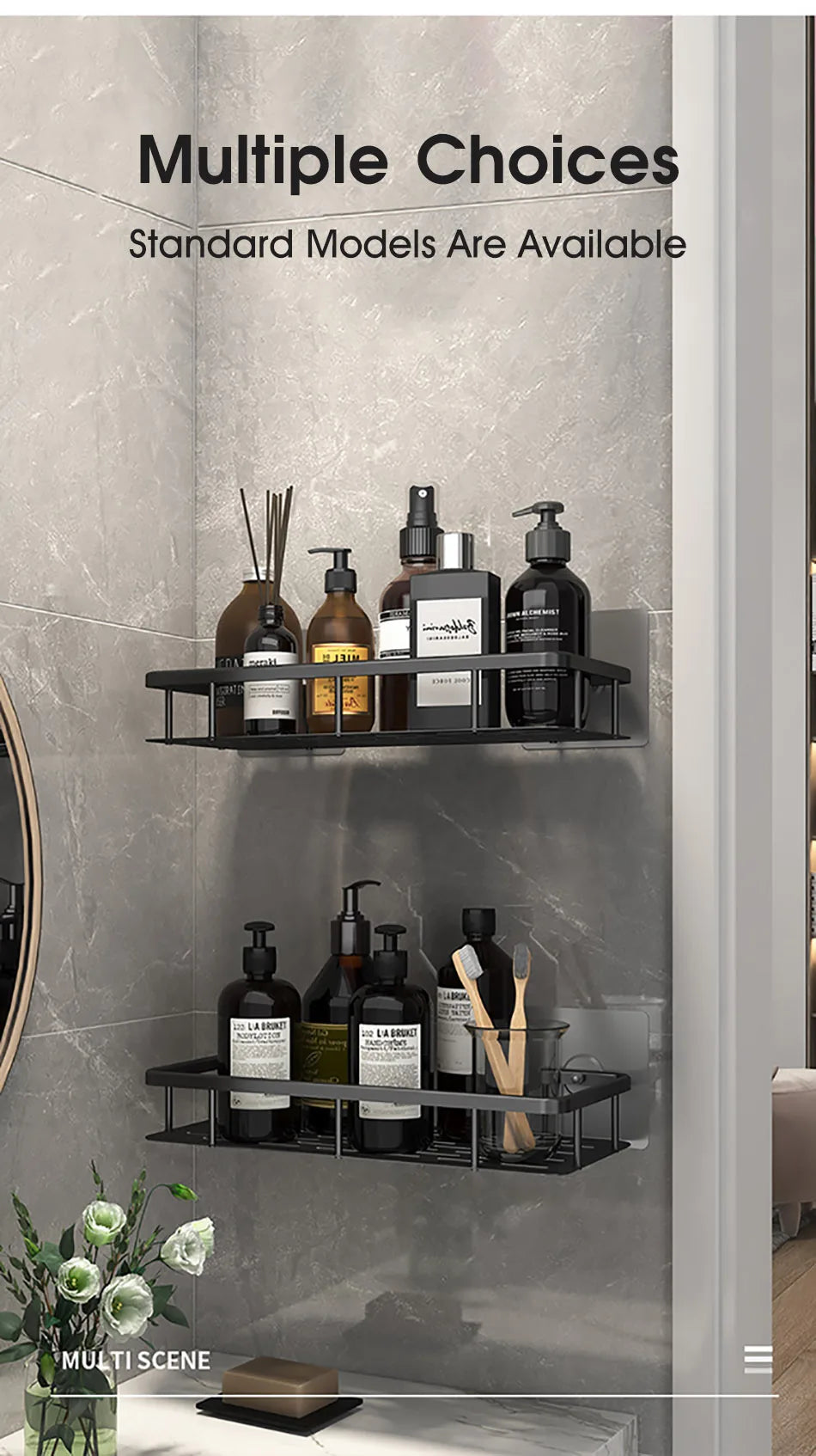 Étagère d’angle murale pour salle de bain – sans perçage