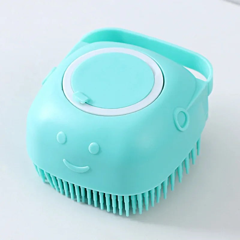 Bath brush with shampoo dispenser for dogs and cats