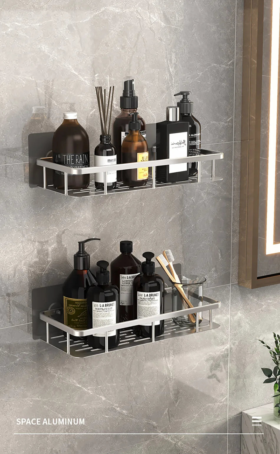 Étagère d’angle murale pour salle de bain – sans perçage