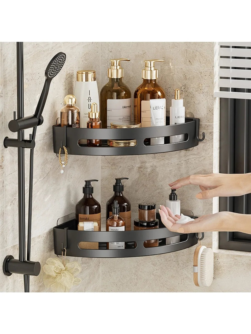 Étagère de douche murale sans perçage – rangement d’angle