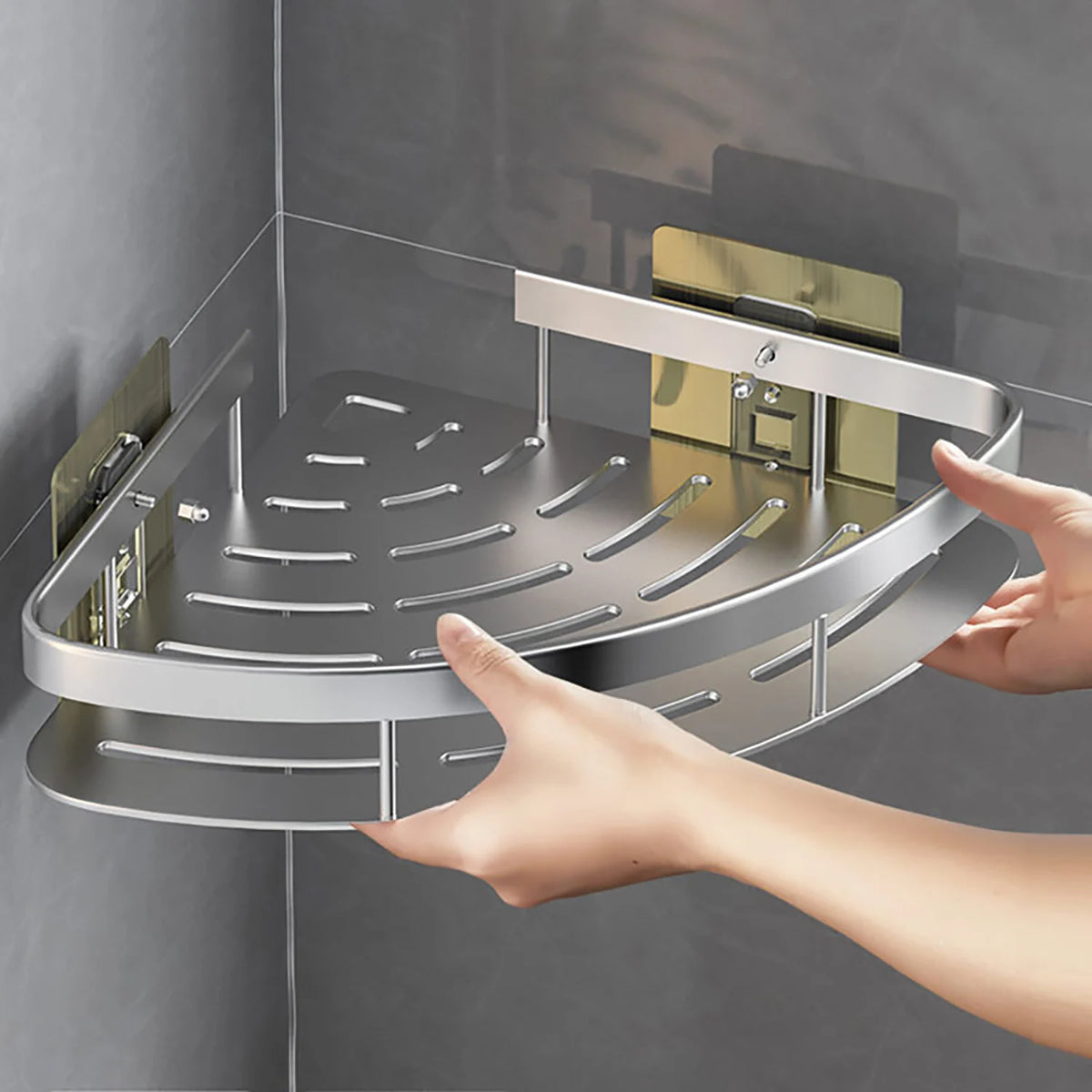 Étagère murale de salle de bain sans perçage – rangement en aluminium
