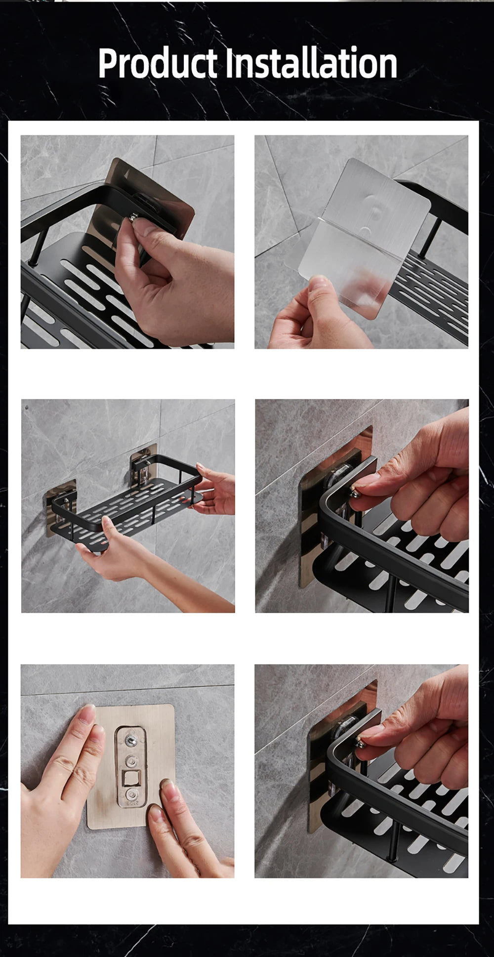 Étagère murale de salle de bain sans perçage – rangement en aluminium