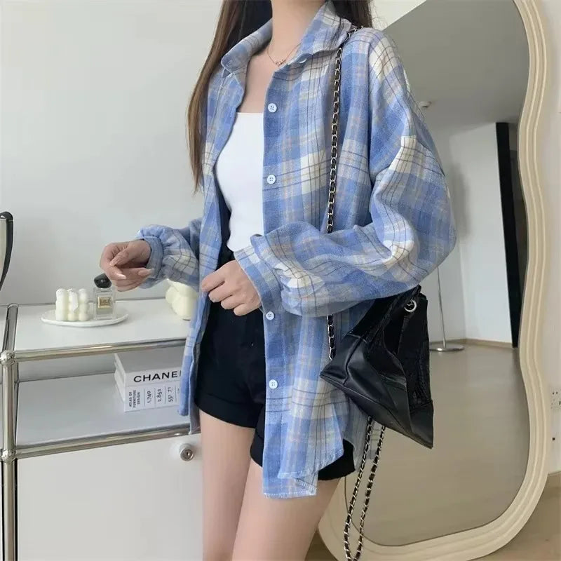 Chemise à carreaux pour femme – coupe décontractée manches longues