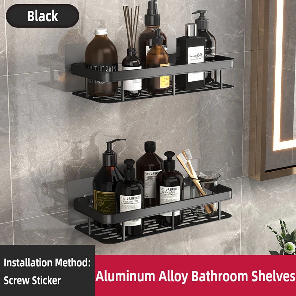Étagère murale de salle de bain sans perçage – rangement en aluminium