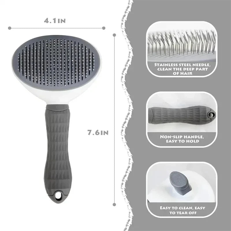 Self-cleaning grooming brush for dogs and cats