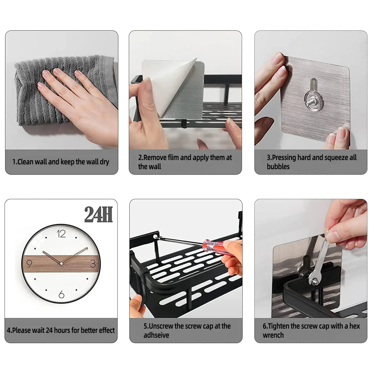 Étagère d’angle murale pour salle de bain – sans perçage