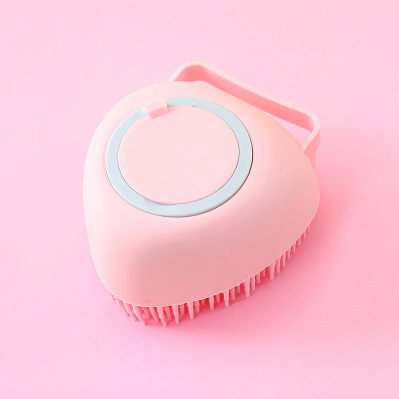 Bath brush with shampoo dispenser for dogs and cats