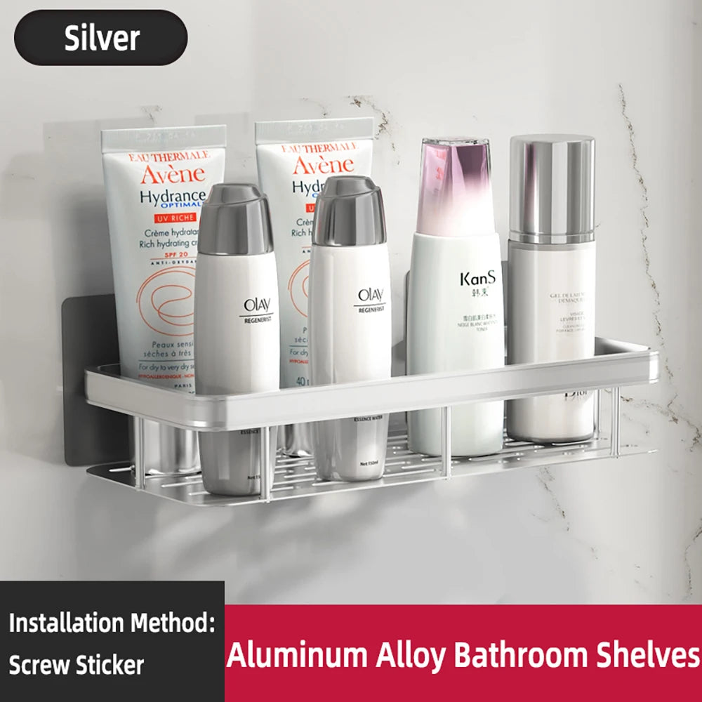Étagère murale de salle de bain sans perçage – rangement en aluminium