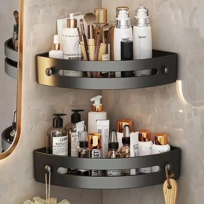 2-Tier Wall-Mounted Corner Shelf for Bathroom – No Drilling Required