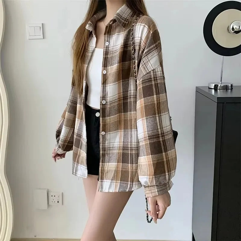 Chemise à carreaux pour femme – coupe décontractée manches longues