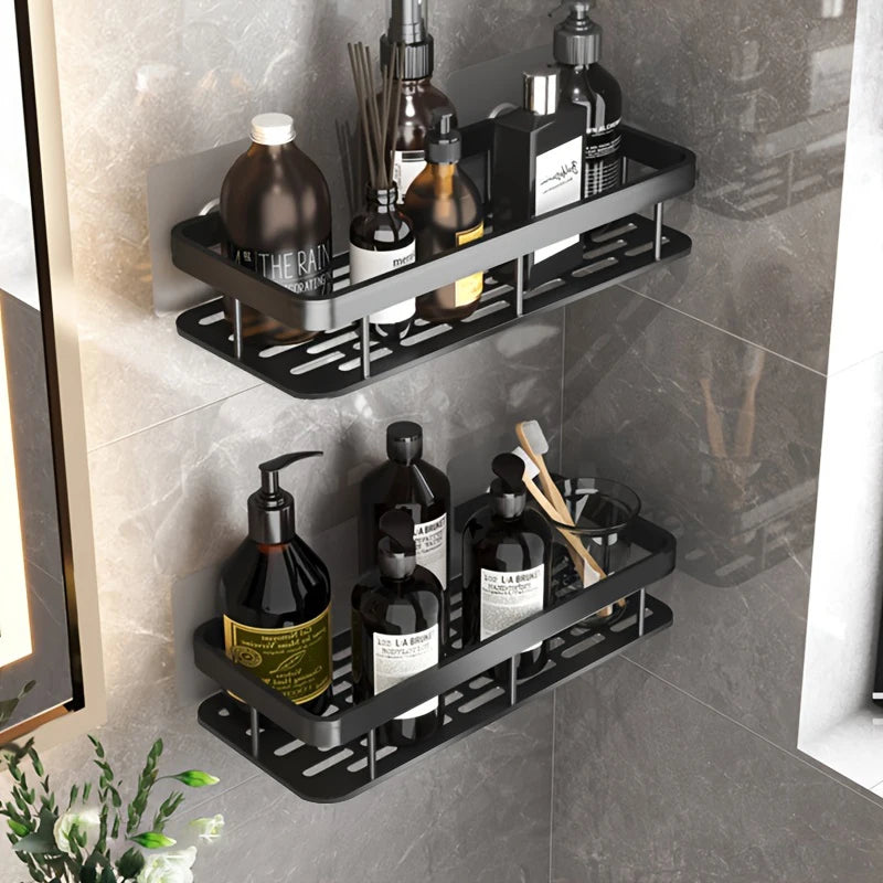 Wall-mounted corner shower caddy – no-drill storage