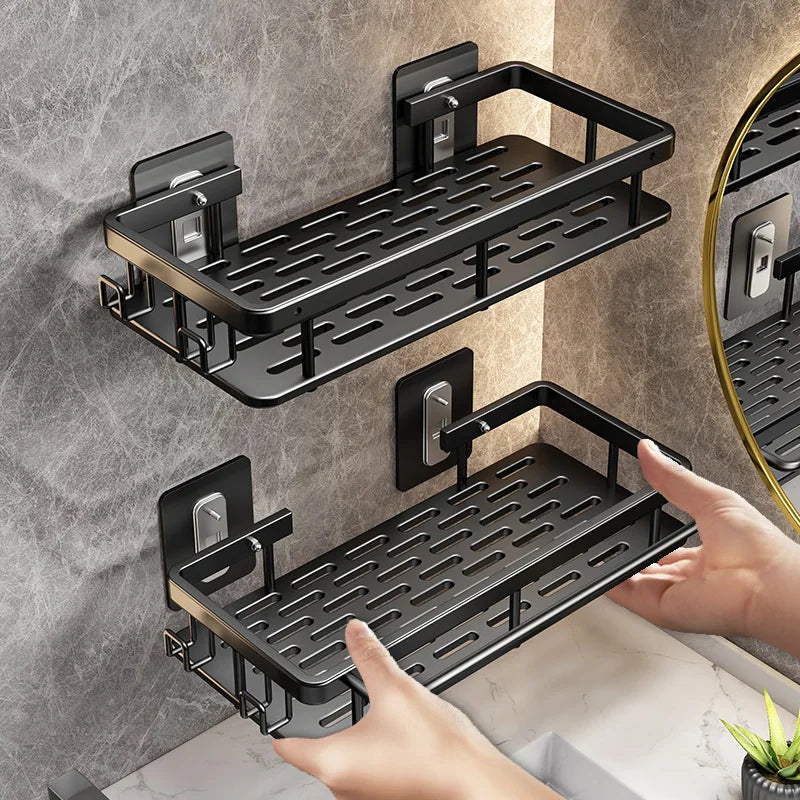 Étagère murale de salle de bain sans perçage – rangement en aluminium