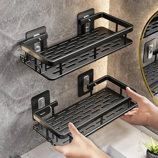 Étagère murale de salle de bain sans perçage – rangement en aluminium