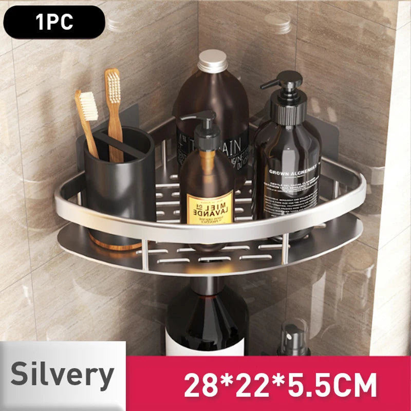 Wall-mounted corner shower caddy – no-drill storage