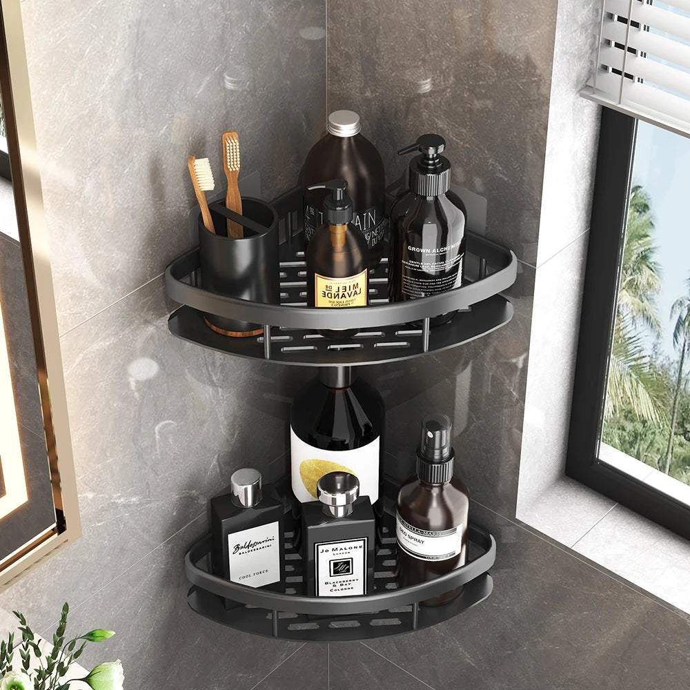 Étagère murale de salle de bain sans perçage – rangement en aluminium