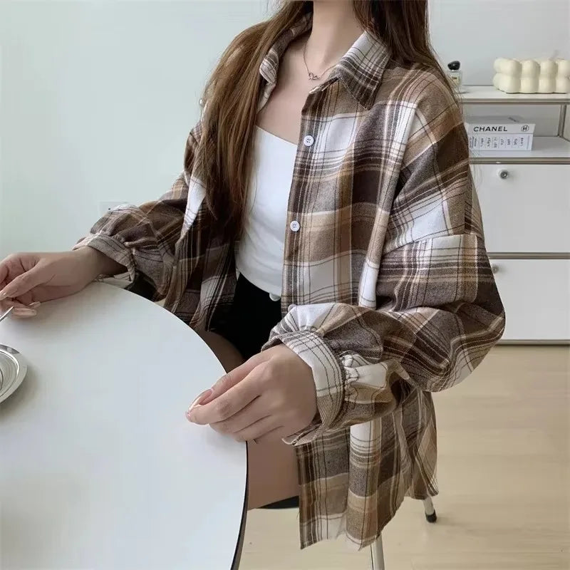 Chemise à carreaux pour femme – coupe décontractée manches longues